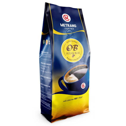 Metrang Ocean Blue (OB) Coffee is a premium Vietnamese ground coffee blend, specifically crafted by
Me Trang Coffee to deliver a strong, tangy, and lightly bitter taste profile tailored for iced coffee. Featuring a mix of Arabica and Robusta beans, this, often 70% Arabica and 30% Robusta, product offers a, often, 1.2-1.3% caffeine 